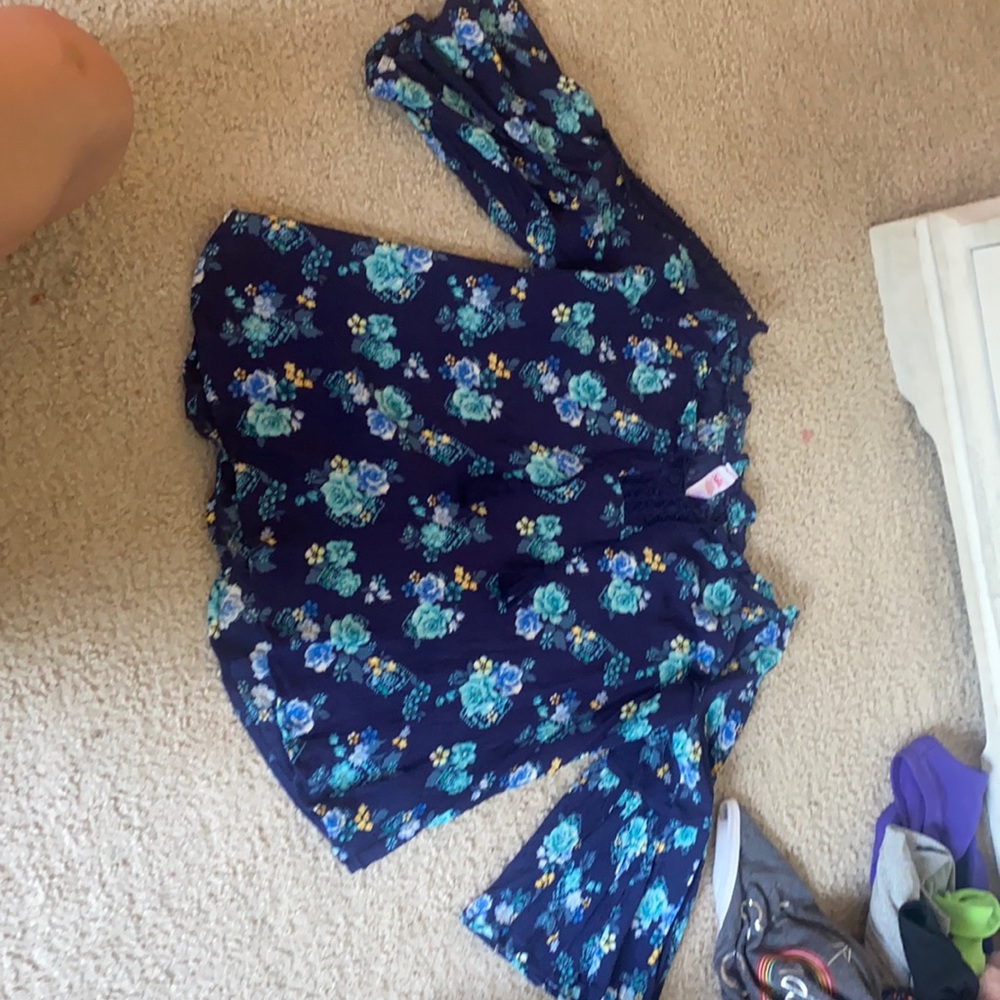 blue floral half sleeve shirt